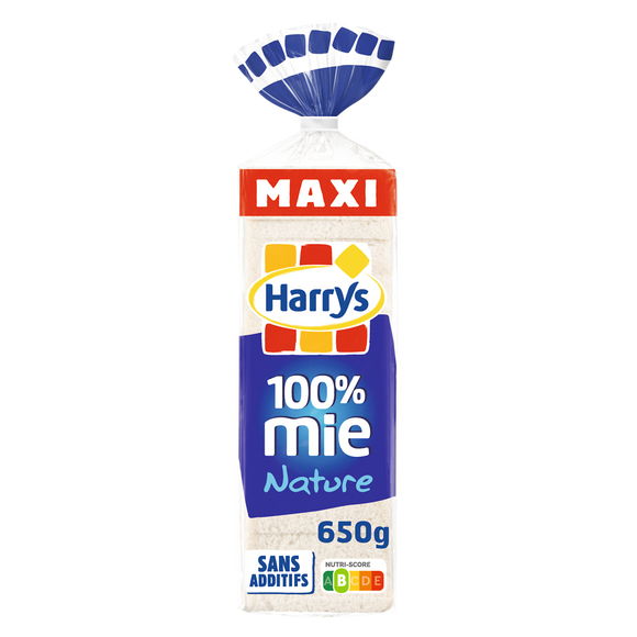Pain de mie 100% Mie Nature sans croûte Maxi sans additifs HARRYS - 650g