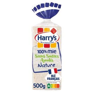 Pain de mie 100% Mie Nature sans croûte sans sucres ajoutés HARRYS - 500g