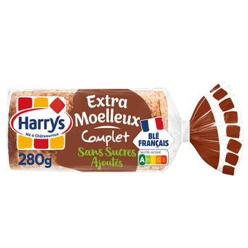 Pain de mie extra moelleux Complet sans sucres ajoutés HARRYS - 280g