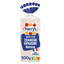 Pain de mie 100% Mie tranches épaisses Nature sans additifs HARRYS - 500g