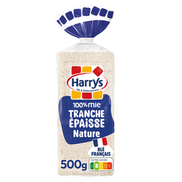 Pain de mie 100% Mie tranches épaisses Nature sans additifs HARRYS - 500g