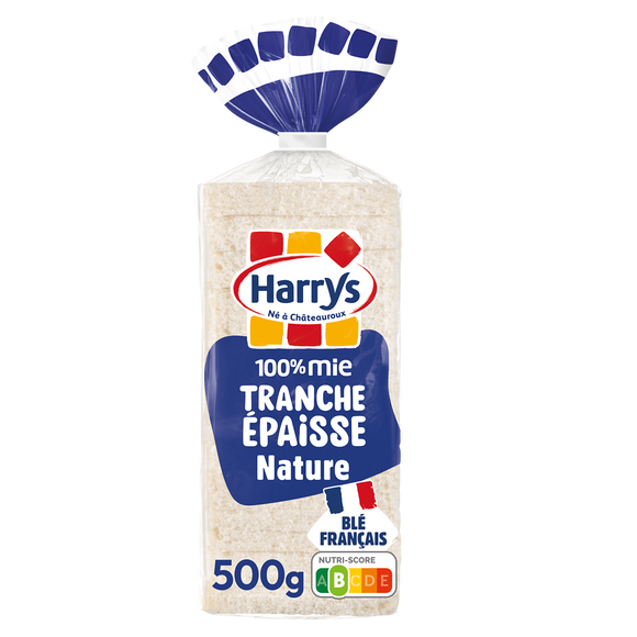 Pain de mie 100% Mie tranches épaisses Nature sans additifs HARRYS - 500g