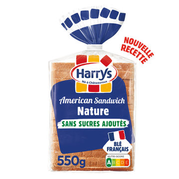 Pain de mie Américan sandwich nature sans sucre ajoutés HARRYS 550g