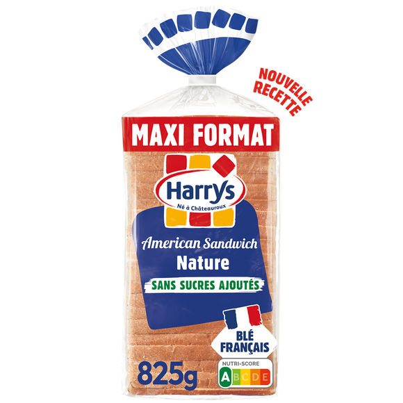 Pain de mie American Sandwich nature sans sucres ajoutés HARRYS 825g