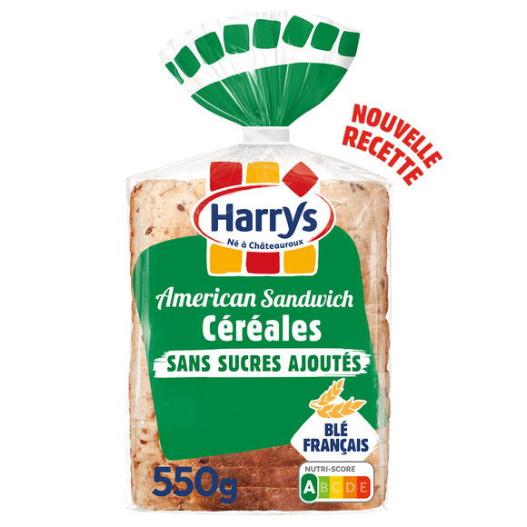 Pain de mie Américan Sandwich 7 céréales sans sucre ajoutés HARRYS, 550g