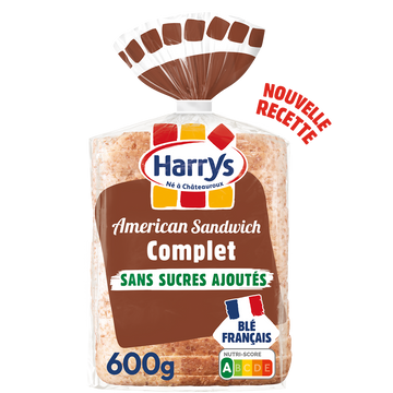 Pain de mie Américan sandwich complet sans sucre ajoutés HARRYS 600g