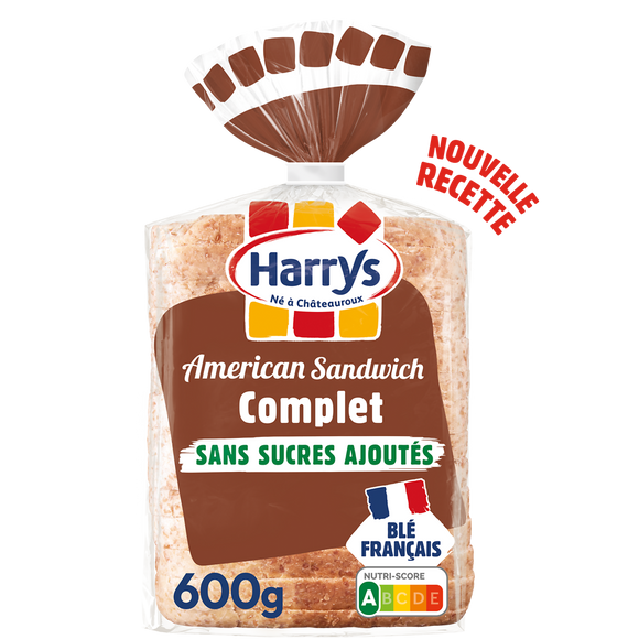 Pain de mie Américan sandwich complet sans sucre ajoutés HARRYS 600g