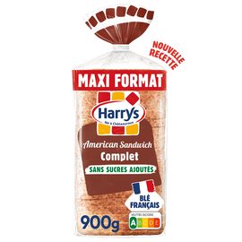 Pain de mie American Sandwich complet sans sucres ajoutés HARRYS 900g