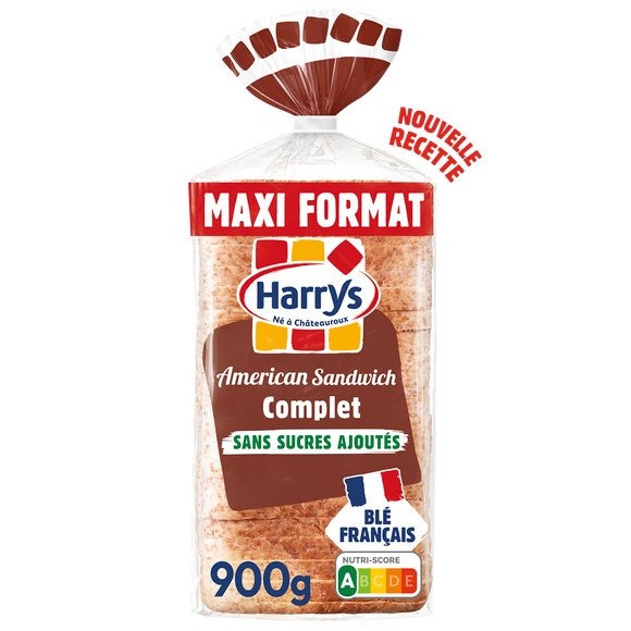 Pain de mie American Sandwich complet sans sucres ajoutés HARRYS 900g