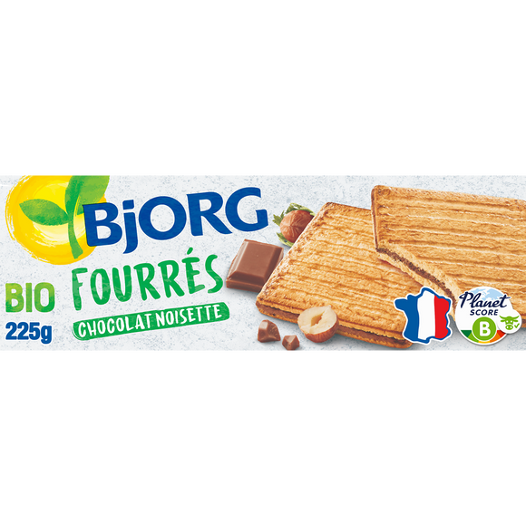 Biscuits fourrés Bio Chocolat au lait et noisettes BJORG - Paquet 225g