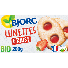 Biscuits lunettes à la fraise bio BJORG, paquet de 200g