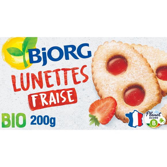 Biscuits bio lunettes à la fraise BJORG, paquet de 200g