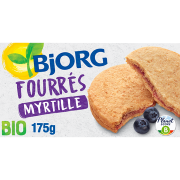 Biscuits fourrés à la myrtilles bio BJORG, paquet de 175g