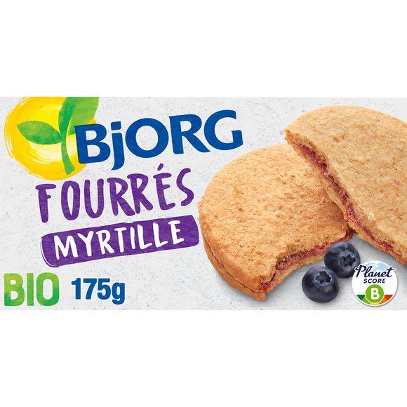 Biscuits fourrés à la myrtilles bio BJORG, paquet de 175g