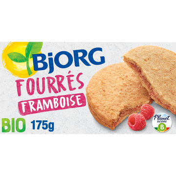Biscuits fourrés à la framboise bio BJORG, paquet de 175g