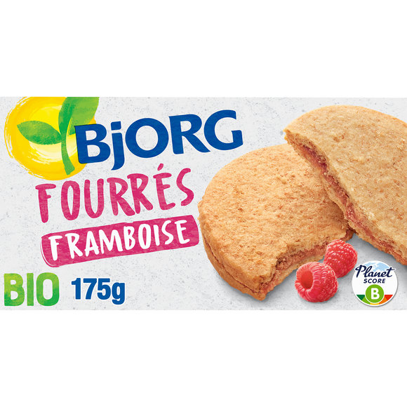 Biscuits fourrés à la framboise bio BJORG, paquet de 175g