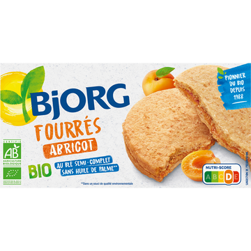 Biscuits fourrés à l'abricot bio BJORG, paquet de 175g