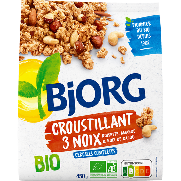 Céréales bio Equilidej croustillant aux 3 noix BJORG, 450g