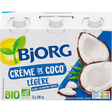 Crème de coco légère bio BJORG, 3x200ml