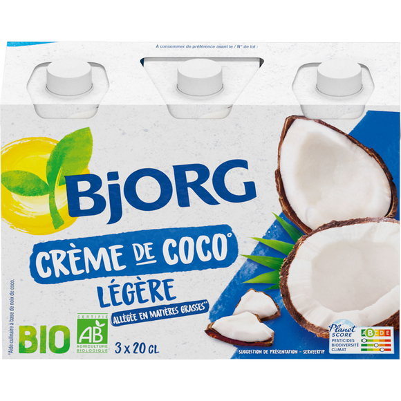 Crème de coco légère bio BJORG, 3x200ml