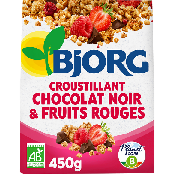 Céréales le croustillant chocolat noir & fruits rouges bio BJORG, 450g