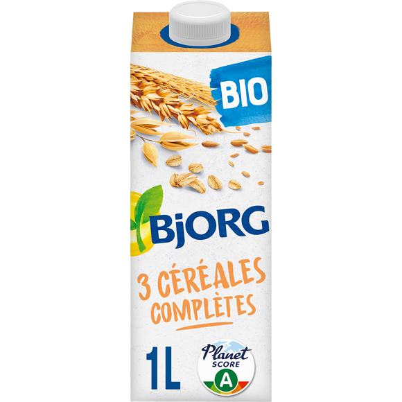 Boisson végétale 3 céréales complètes bio BJORG, brique 1 litre