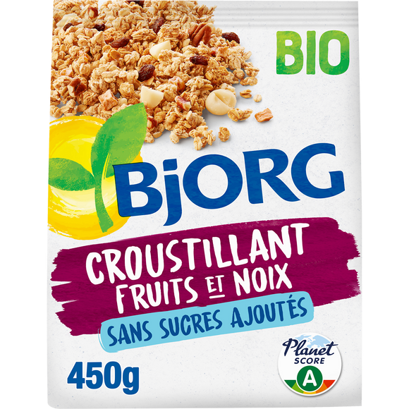 Croustillant fruits et noix bio s/sucres ajoutés BJORG, 450g