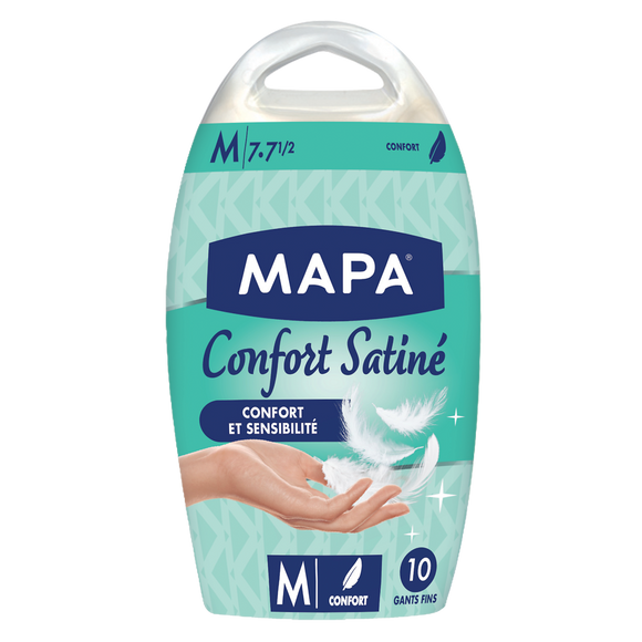 Gants fins en latex douceur satinée MAPA, taille M, boîte de 10