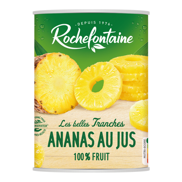 Tranches entières d'ananas au jus ROCHEFONTAINE, boîte 3/4, 340g