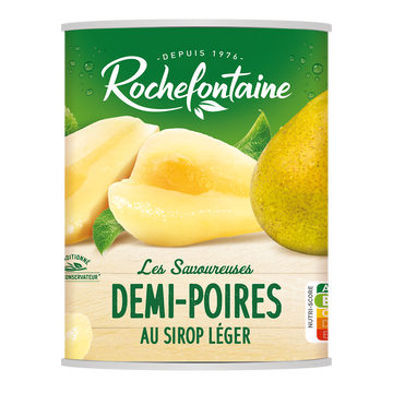 Demi poires au sirop léger ROCHEFONTAINE, boîte 1/2 230g