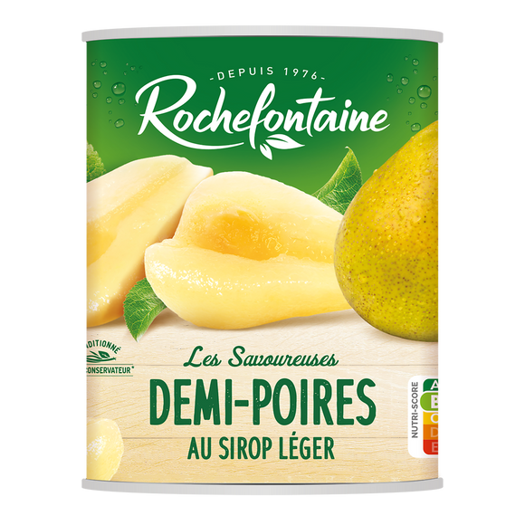 Demi poires au sirop léger ROCHEFONTAINE, boîte 1/2 230g