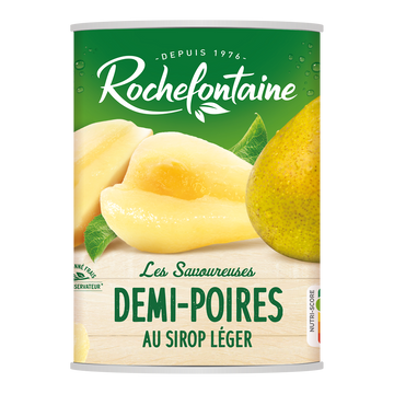 Demi poires au sirop léger ROCHEFONTAINE, boîte 4/4, 480g