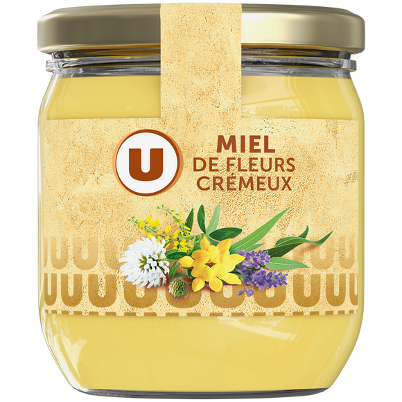 U Miel crémeux Mille fleurs  pot en verre de 500g