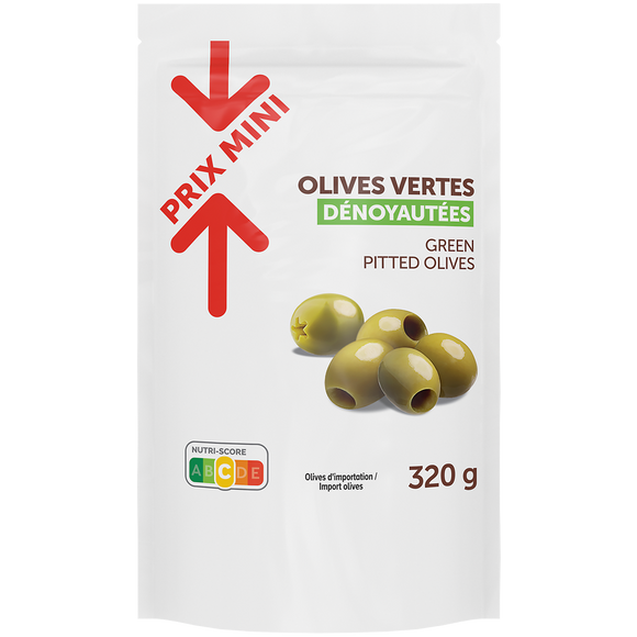 Olives vertes dénoyautées PRIX MINI sachet 320g