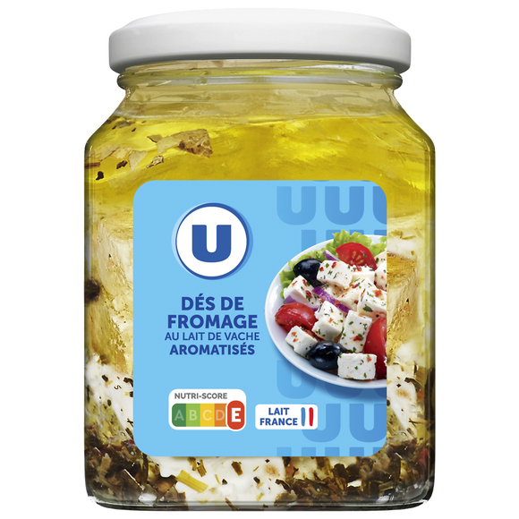 U Fromage pasteurisé lait de vache dés aromatisés 60%mg bocal 300g