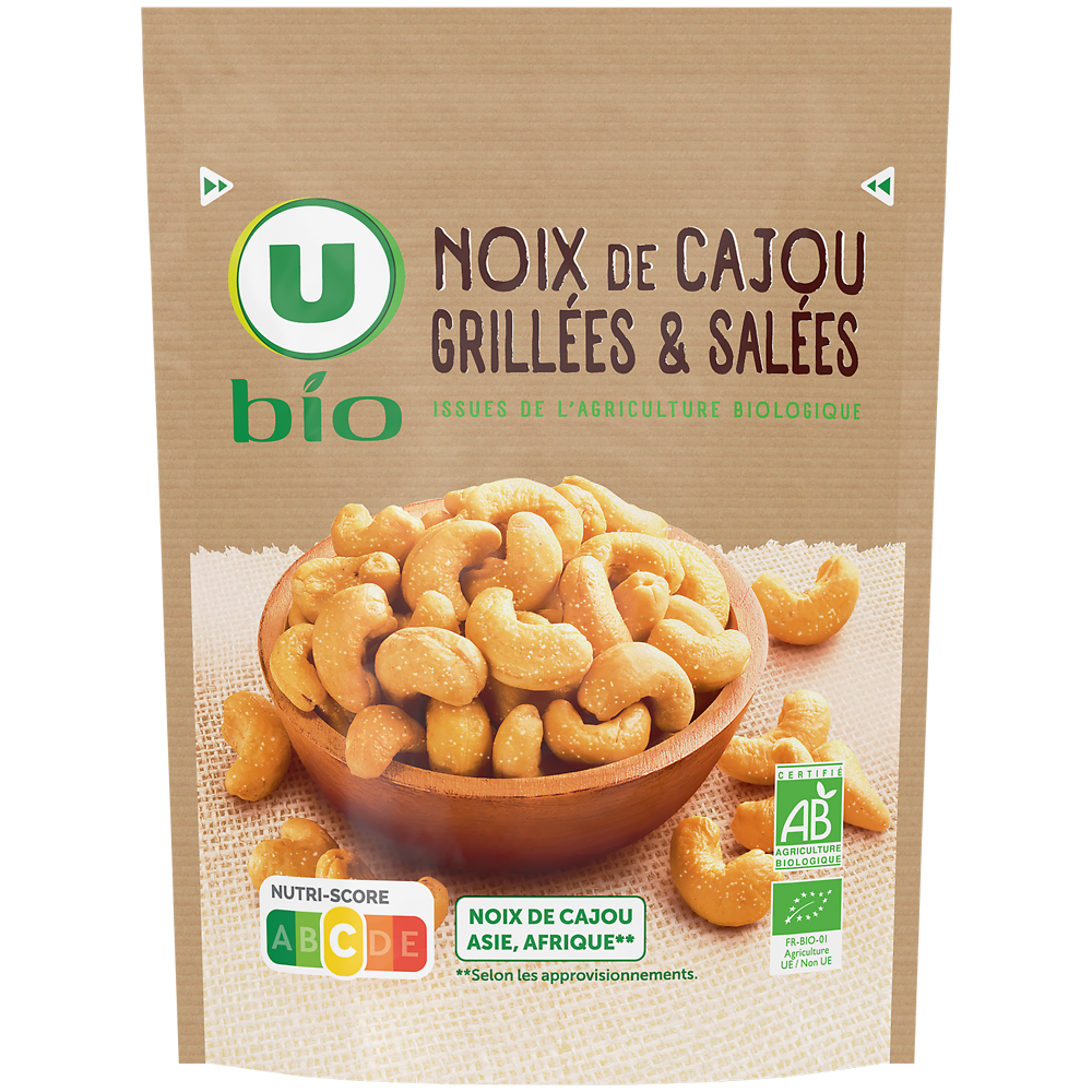 U BIO Noix de cajou grillées salées , paquet 100g