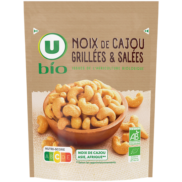 U BIO Noix de cajou grillées salées , paquet 100g