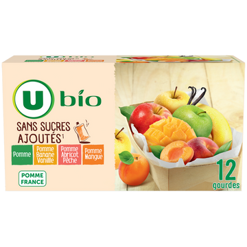 U BIO Compote s/sucres ajoutés multivariété - 12x90g, 1,080kg