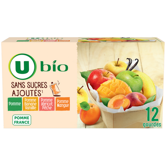 U BIO Compote s/sucres ajoutés multivariété - 12x90g, 1,080kg