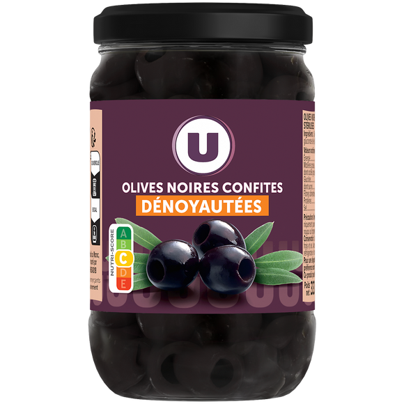 U Olives noires confites dénoyautées bocal de 160g, 37cl