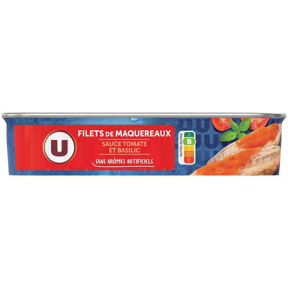 U Filets maquereaux sauce tomate basilic  1/4, boîte de 169g