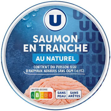 U Saumon au naturel sans peau et sans arête  boîte de 1/5, 112g
