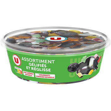U Assortiment de bonbons gélifiés et réglisse aromatisés boîte de 600g