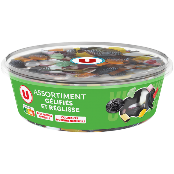U Assortiment de bonbons gélifiés et réglisse aromatisés boîte de 600g
