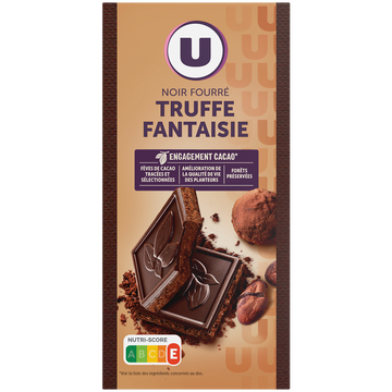 U Chocolat noir fourré à la truffe fantaisie, éclats de fèves de cacao caramélisés Tablette de 150g