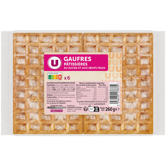U Gaufres pâtissières au sucre, 260g