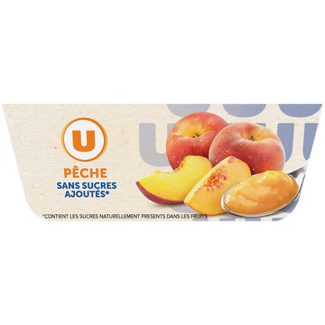 U Dessert fruitier coupelle purée de pêches sans sucres ajoutés - 4 potsde 100g, 400g