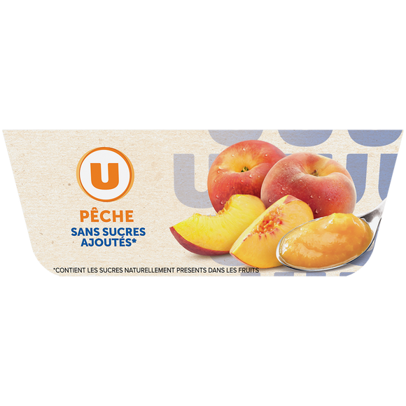 U Dessert fruitier coupelle purée de pêches sans sucres ajoutés - 4 potsde 100g, 400g