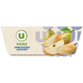 U Dessert fruitier coupelle Poire sans sucres ajoutés, 4x100g