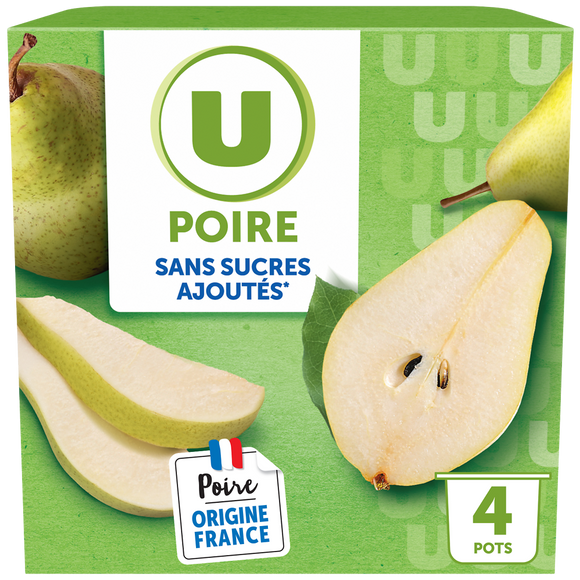 U Dessert fruitier coupelle Poire sans sucres ajoutés, 4x100g